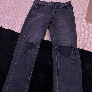 American Eagle black straight leg ripped jeans